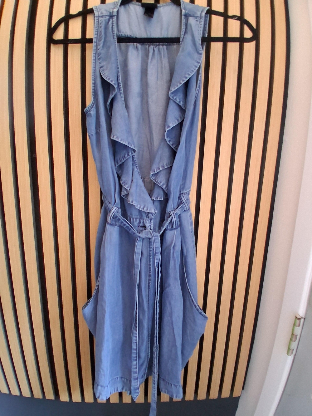 H&M Light Blue Denim Ruffle Front Dress